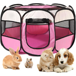 Клітка-загон для собак та котів 73x73x43 см, рожева, портативна, для внутрішнього та зовнішнього використання