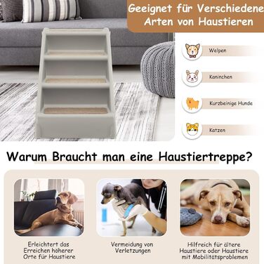 Сходинки для домашніх тварин GYMAX з 4 сходинками, складані, з пластику, з неслизькими підкладками, 4 килимками та трикутною структурою, для котів та собак (сірий)
