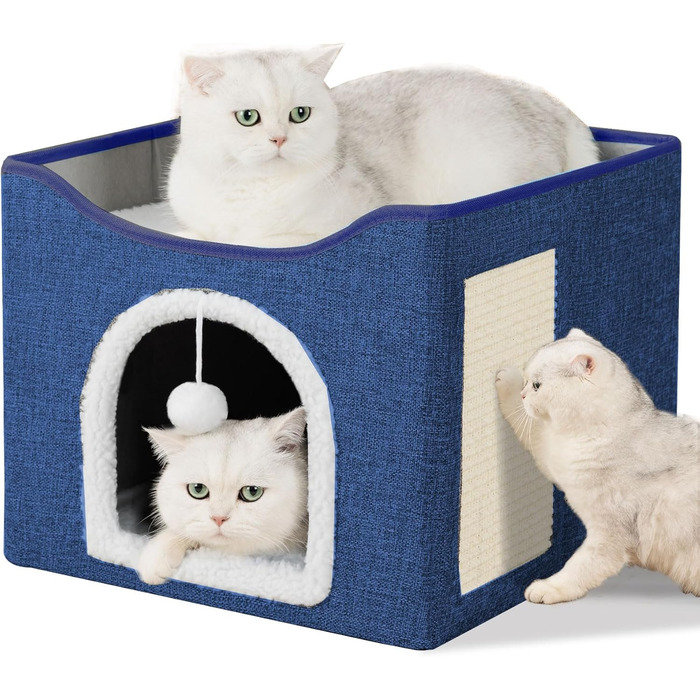 Кітняча хатинка FURRYPAWS - затишний будиночок для котів, підходить для дому та вулиці, стабільна конструкція, ідеально для котів та кошенят (2-ярусний, блакитний)