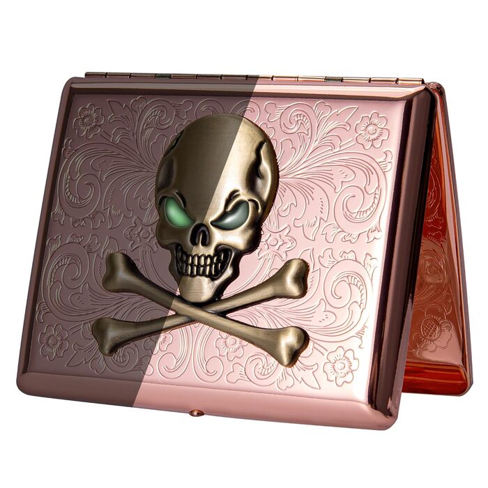 Металеве тютюнотримач вінтажний для жінок та чоловіків, на 18-20 сигарет (100 мм), з дизайном черепа та троянди