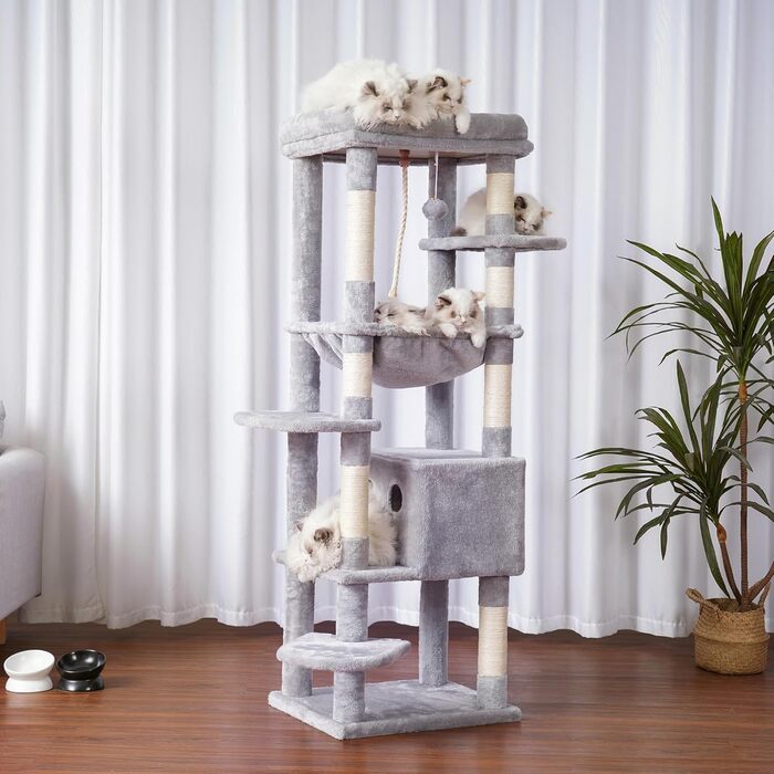 Котячий будиночок Heybly Kratzbaum з декою, для великих котів, 153 см, сірий