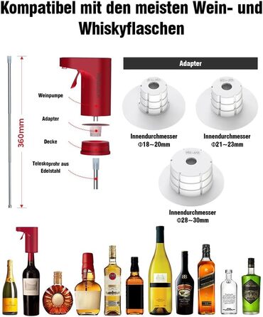 Electric Wine Decanter, Aerator, Dispenser, Pourer, Whisky Liqueur Pump, Funny, Unique, Birthday Gift, Men, Women, Mom, Dad, Boss, Brother, Husband (Red)
