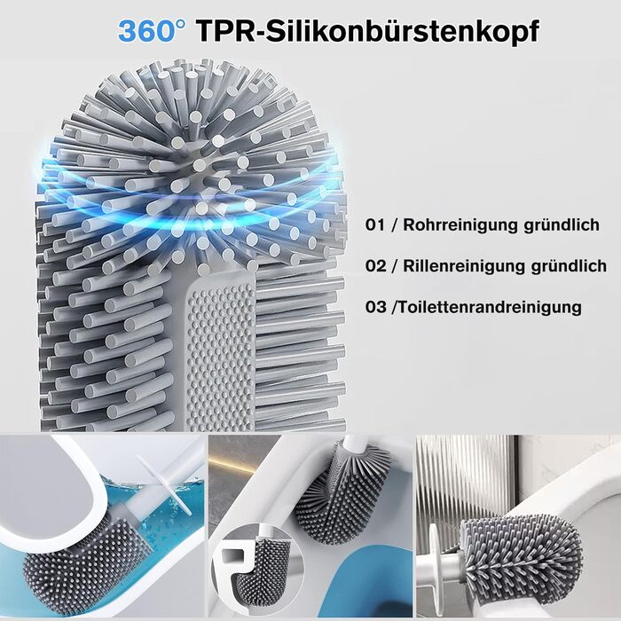 Силіконова щітка для унітазу MOPUP з тримачем, без свердління, швидковисихаюча, витокозахисна (біла)