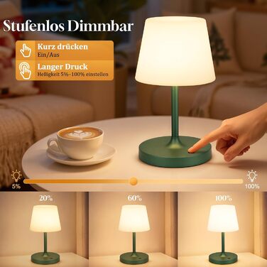 LED Настільна лампа бездротова акумуляторна з регульованою яскравістю та пам'яттю, сенсорна нічна лампа для спальні, кафе, вулиці (Зелена)