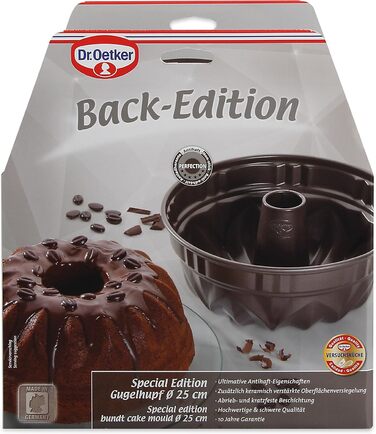 Dr. Oetker Gugelhupf 25 cm Baking Mold BACK-EDITION, round baking pan with leak-proof rim, Bundt pan with non-stick coating (Color: Brown), Quantity: 1 piece