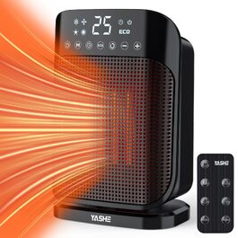 Керамічний обігрівач повітря YASHE 1800W, електричний конвектор з осциляцією 75°, 5 режимів, таймером на 24г та термостатом, чорний