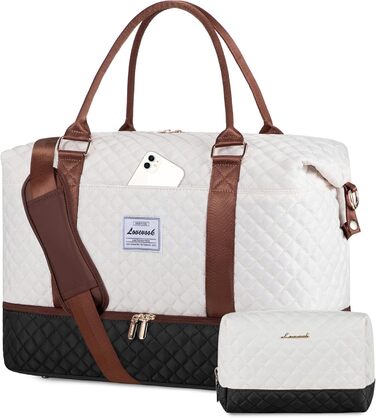 Спортивна сумка LOVEVOOK для жінок, велика ручна поклажа, дорожня сумка-дуffel, XL (2 шт., бежевий, чорний, коричневий)