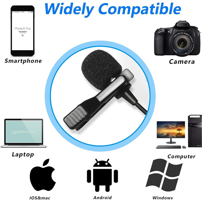 Мікрофон-петличка Nicama LVM1 з вітрозахистом, конденсаторний, для iPhone, смартфонів, Canon, Nikon, DSLR, відеокамер