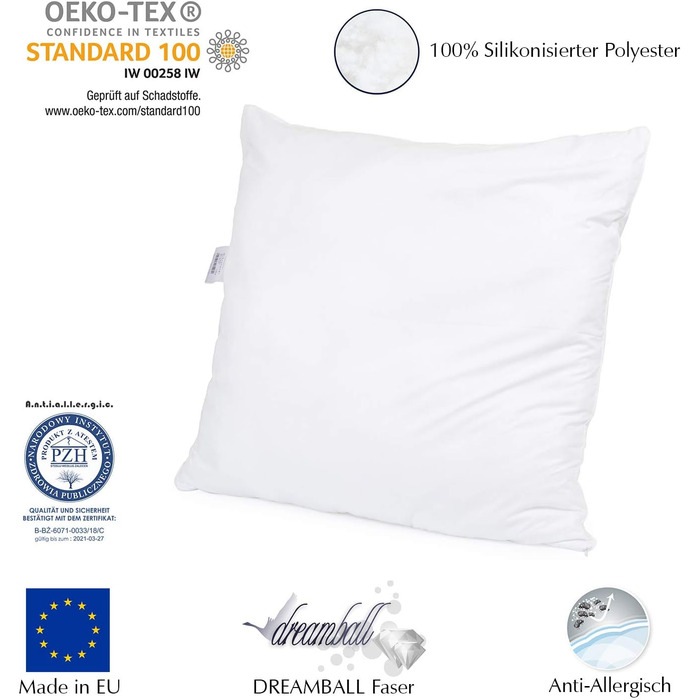 H&F Heimtextilien Top Quality Pillow 80x80 | Allergy-Friendly Pillow with Oeko-TEX Certified | Cover: 100% Microfiber | Filling: 1100 Grams Polyester 1 80 x 80 cm