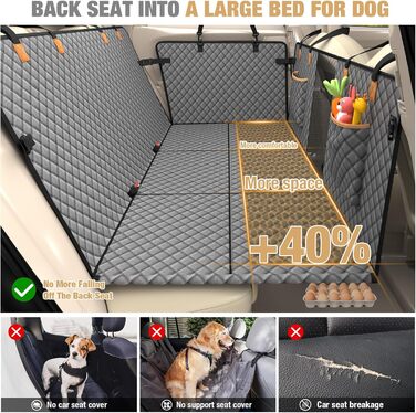 Захист для заднього сидіння автомобіля Lekeinchi для собак - килимок для собак на заднє сидіння з 6 стабільними дерев'яними планками та ременями безпеки - водовідштовхувальний, стійкий до подряпин, запобігає ковзанню, килимок для собак для SUV, вантажівки