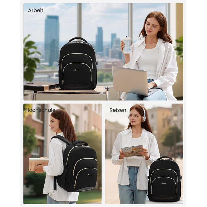 LOVEVOOK Рюкзак для жінок, 15.6 дюймів, водонепроникний, для школи, підлітка, елегантний, для роботи, навчання, подорожей, універсальний, чорно-бежево-коричневий