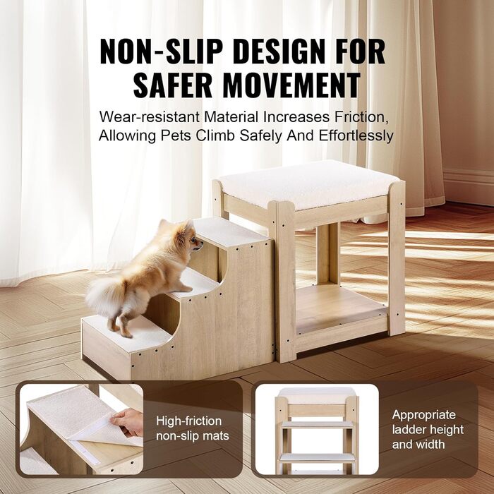Багатоярусне ліжко для тварин VEVOR з драбиною, місцем біля вікна для собак/кішок, багатоступеневе ліжко, лежанка для собак, платформа з м'якими подушками, лежанка для домашніх тварин 120x50x65 см (Бежевий)