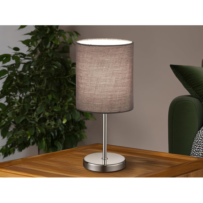 Торшер Reality Leuchten Jerry R50491011 - металевий, нікель матовий, з сірим абажуром, цоколь E14