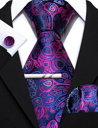 Набір краваток Barry.Wang: однотонний павловій узор, атлас, з кишеньковим хустинкою для весілля (фіолетовий, пурпурний)