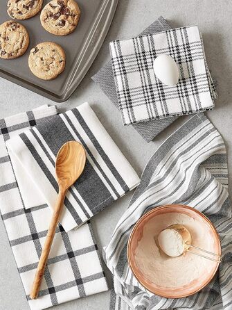 DII Sorted, Woven Kitchen Dish Towel Set, Cotton, Black, 18x28, 5