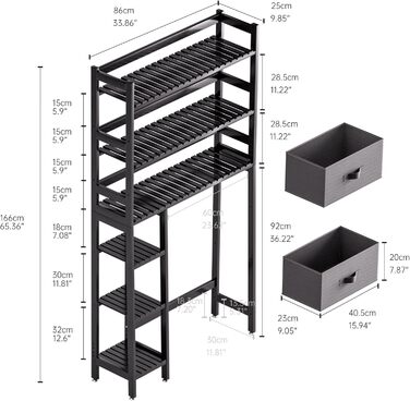 SMIBUY Over The Toilet Storage, 6-Tier Bamboo Bathroom Shelf with Drawers, Freestanding Over the Toilet Organizer Rack, Ample Storage, Space Saver for Small Spaces (Natural) (Black)