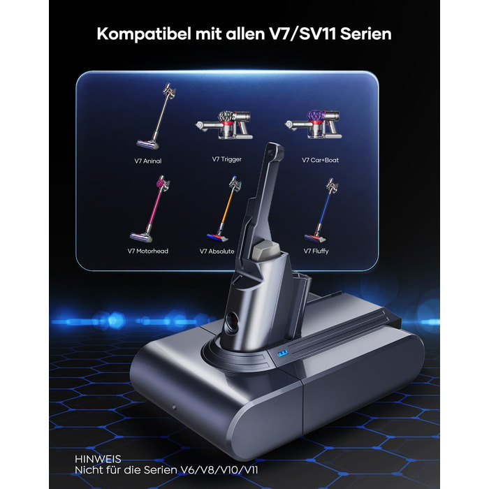Акумулятор FLYLINKTECH 8.0Ah V8 для пилососів Dyson V8 Absolute/Animal/Fluffy/Motorhead SV10 з 2+1 фільтрами та 4 шурупами
