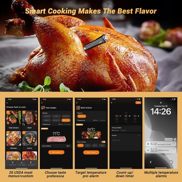 Inkbird INT-14-BW Wireless Meat Thermometer, Smart Grill Thermometer WIFI 2.4G and Bluetooth 5.4 Signal 91m, Oven Thermometer Thermometer for Oven, Grill, Smoker, Rotisserie, Air Fryer Oven