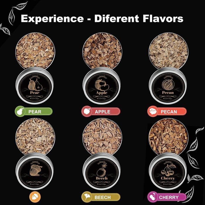 Набір для копчення віскі зі вбудованим запальничкою, 6 видів тирси, 2 склянки, 2 форми для льоду, набір для димчастого коктейлю, подарунок на Різдво та день народження для чоловіків, батька, чоловіка (БЕЗ бутану) (коричневий)