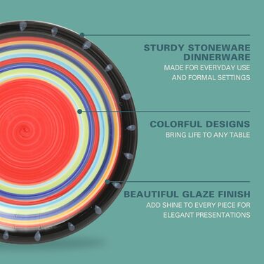 Сервіз Gibson Home Festival Rings (16 предметів) для 4 осіб: набір посуду з кераміки, ручне розмальовування, кольоровий, сумісний з мийною машиною та мікрохвильовою піччю