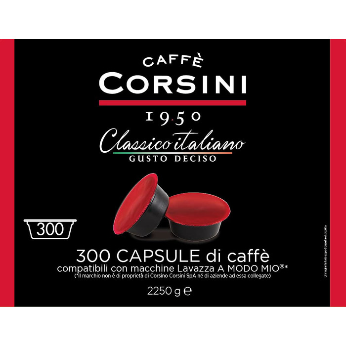 Кава в капсулах Caffè Corsini Classico Italiano, сумісні з Lavazza a Modo Mio, 300 шт по 7,5 г