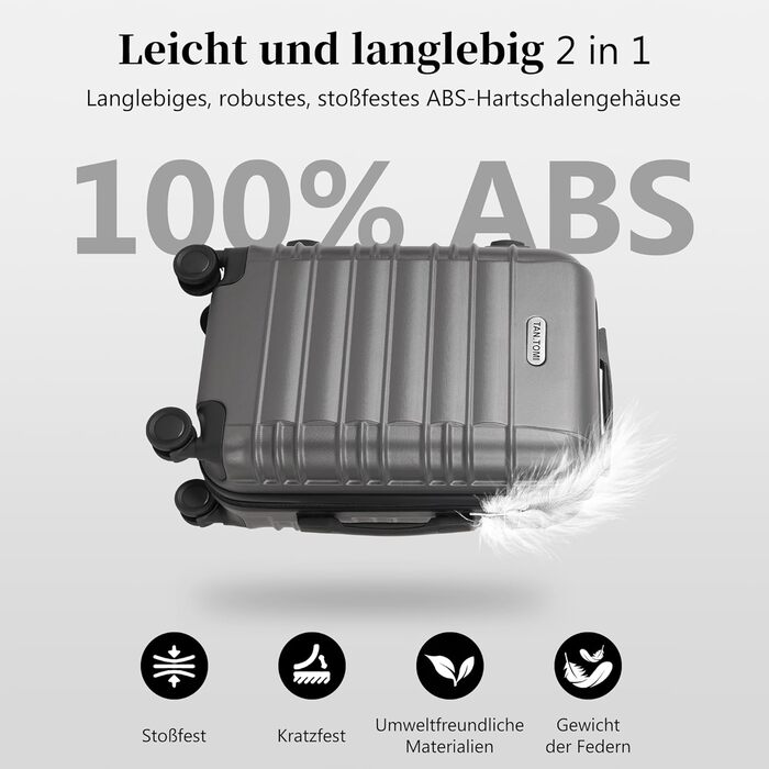 Великий валіза, жорсткий корпус ABS, тріумф на колесах: валіза-роликовий багаж з 4 колесами (360°), кодовий замок з 3 цифрами та телескопічний ручка з алюмінію (XL – 95L, ) (Темно-сірий, ручна поклажа (M))