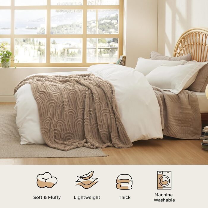 BEDSURE Плед з м'якого флісу та вовни, плед на диван, плед у шаховому стилі, теплий плед у коричневому кольорі (150 x 200 см)