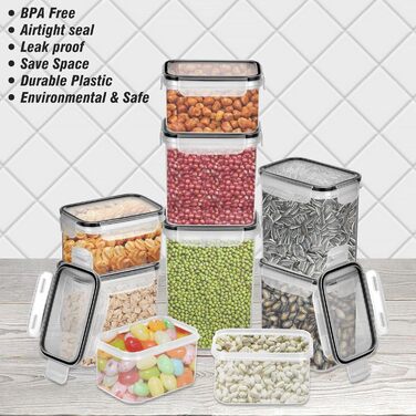 Набір контейнерів для зберігання продуктів 12 шт. з герметичними кришками, BPA-free, PP, з замком, 32 етикетки та маркер (Чорний) (4 x 0.8л / 4 x 1.6л / 4 x 2л)