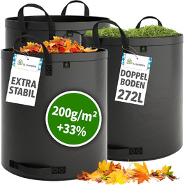 TTL Garden Набір садових мішків 3x272 л, супер міцні, сіра тканина, подвійне дно, 2x200 г/м², самостійно стоять, 4 ручки, для трави, листя, гілок та садового сміття