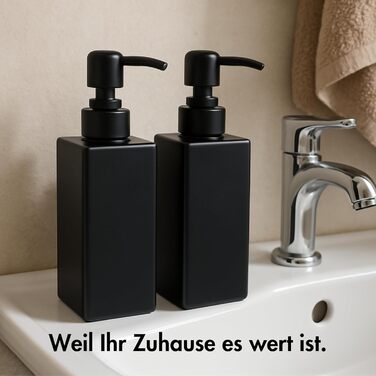 Диспенсер для мила скляний чорний матовий 2 шт, 350 мл з нержавіючою помпою для кухні та ванної кімнати + етикетки