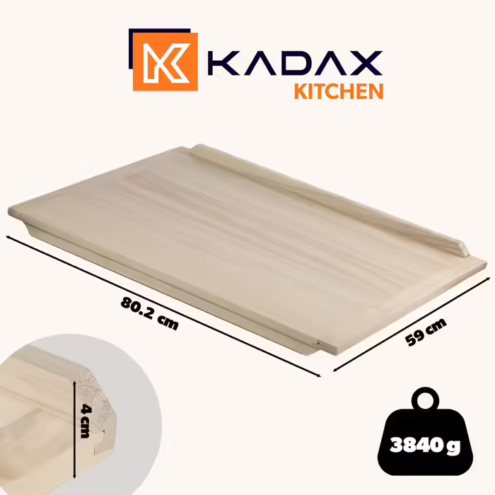 Дерев'яна дошка для тіста KADAX з тополі, 60x80 см, двостороння, з бортиками, традиційна для приготування локшини, випічки та вареників