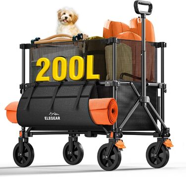 Візок-теліжка Elegear Bollerwagen 200л для пляжу, саду, кемпінгу з гальмами, 2 тримачі для напоїв, 2 бічні кишені, чорний