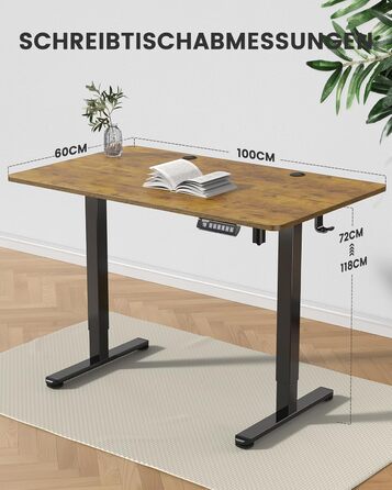 ErGear Electric Standing Desk 100x60cm - Vintage Wood Finish, Memory Height Adjustment for Home Office & Desk Connector Plate