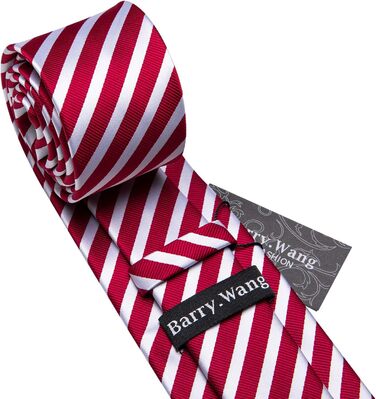 Набір краваток Barry.Wang: шовкові краватки з квітковим візерунком Paisley, нагрудна хустинка, краваткові затискачі та манжетні кнопки. Червоно-білий смуговий дизайн для святкових та весільних подій