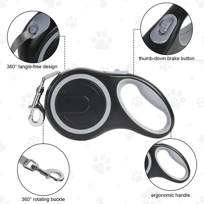 Рулетка для собак Aomig: витягується до 8м, навантаження до 50кг, чорна. Ідеальна для прогулянок та тренувань.