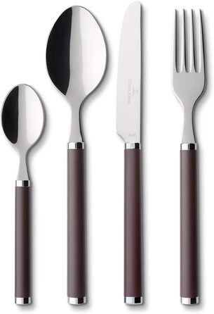 Villeroy & Boch Play Chocolate Brown Tableware Set, for up to 6 people, 24-piece, Stainless Steel, Handle made of brown plastic. Brown, 24 pieces