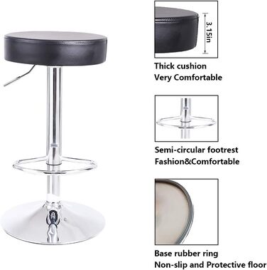 KKTONER Adjustable Height Swivel Bar Stool - PU Leather Office/Spa Work Chair - Black