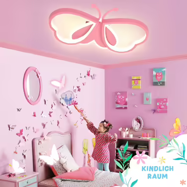 LED Butterfly Ceiling Lamp, Dimmable Acrylic Ceiling Light, Creative Ceiling Lamp for Kids' Room, Girls' Room, Bedroom, Cartoon Ceiling Light - Pink, 42cm