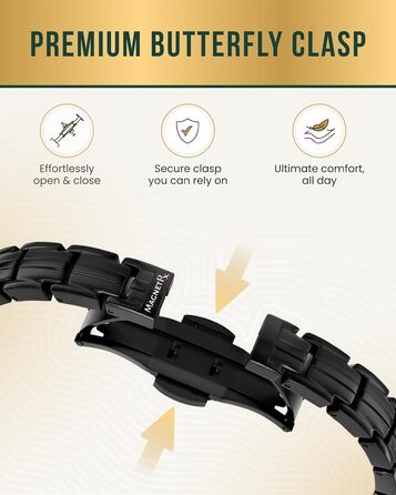 Браслет на магнітах MagnetRX® Ultrastarkes Titan для жінок – титановий браслет з регулюванням розміру, чорний (5x Strength)