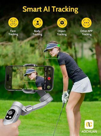 Стабілізатор для смартфона AOCHUAN з 3 осями, з функцією розпізнавання облич, вбудованим світлом, 1/4