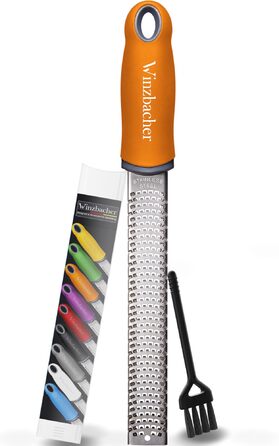 Преміум тертка для цитрусових та імбиру: терка для пармезану, лимону, мускатного горіха та ін. з нержавіючої сталі, стійка до миття в посудомийній машині, з захистом та щіткою для чищення (Burnt Orange | Orange)