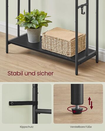 Підставка для рушників VASAGLE, стояча, 3-х рівнева, 70 x 30 x 100 см, з 2 гачками та полицею, чорний + чорне дерево, LLS019B01