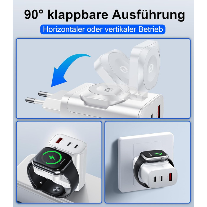 Зарядний пристрій 4-в-1 для Apple Watch та iPhone: 40W USB-C, швидка зарядка PD, сумісний з Apple Watch 10/9/8/7/6/Ultra/SE, iPhone 17/16/15 Pro Max, iPad, AirPods (Білий)