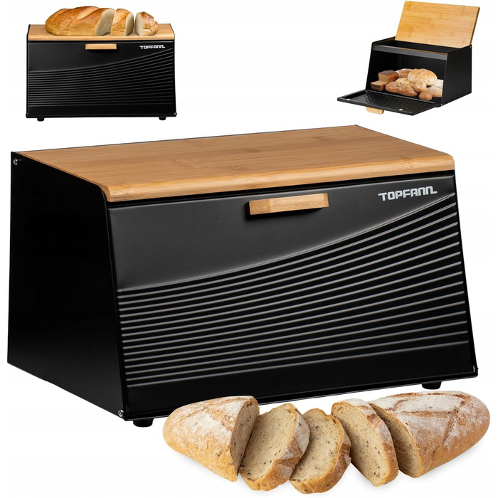 Бак для хліба з бамбука та металу, чорний | Бак для хліба, контейнер для хліба