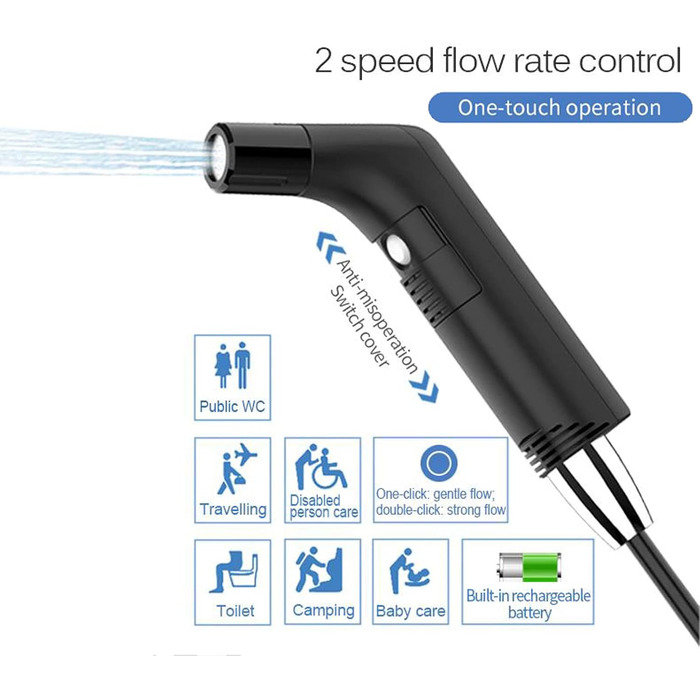 Portable Bidet Travel Bidet Sprayer, Electric Bidet, Portable Jet for Toilet, Bathroom and Outdoor Hiking, Muslim Shower Sprayer with 2.3 Liter Water Tank (Black, 2.3 Liter)