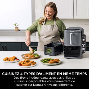 Ninja Double Stack XL Air Fryer Hot Air Fryer, 9.5L Air Fryer, Double Basket Hot Air Fryer with 4 Cooking Levels, 2 Baskets, 2 Racks, Space-Saving Design, 6 Cooking Functions, 8 Portions, Grey SL400EU Stacked Double Drawer 9.5L Grey