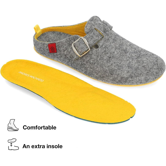 Тапочки Andrés Machado Unisex Dynamic, сірий та жовтий, 43 EU