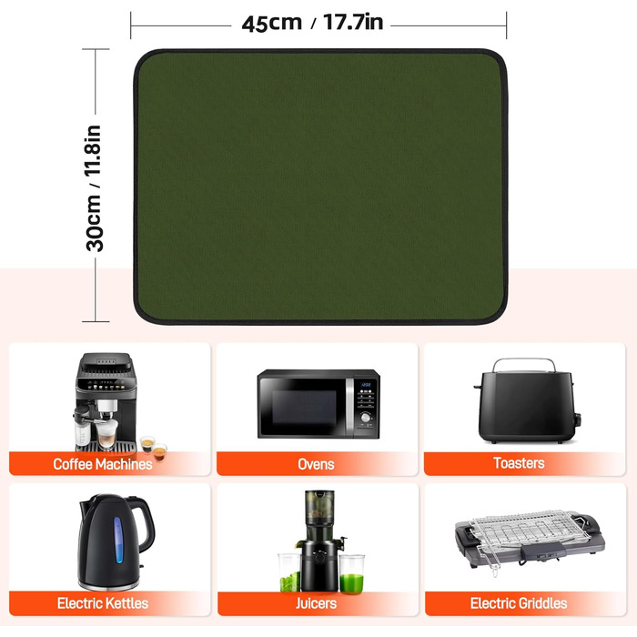 Термостійкий килимок 40 x 45 см, 1 мм - захист від нагріву для фритюрниці, вогнестійкий килимок для кухонних стільниць, масло- та водовідштовхувальний, легко миється, 1 шт. (Зелений, 30x45x0.1 см)