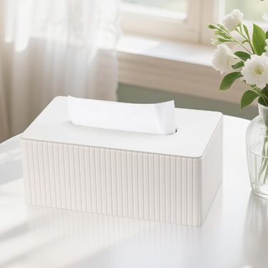 Коробка для серветок KingFOM з PU шкіри, біла, прямокутна – для вітальні, ванної кімнати та офісу