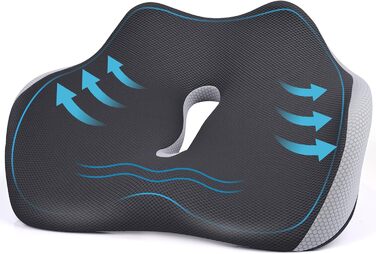 Ортопедична подушка для сидіння LustLocke з піною Memory Foam, для полегшення болю в куприку, геморої, для автомобіля, дивана, офісу та інвалідного візка, сірого кольору